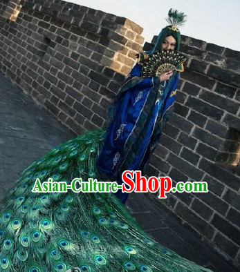Chinese Ancient Peacock Prince Clothing and Hair Pieces Complete Set for Men