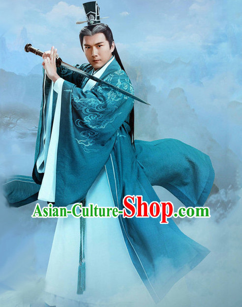Ancient Chinese Men's Clothing _ Apparel Chinese Traditional Dress Theater and Reenactment Costumes and Coronet Complete Set for Men