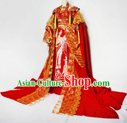Chinese Women Traditional Royal Empress Wedding Dress Cheongsam Ancient Chinese Imperial Clothing Cultural Bridal Robes Complete Set