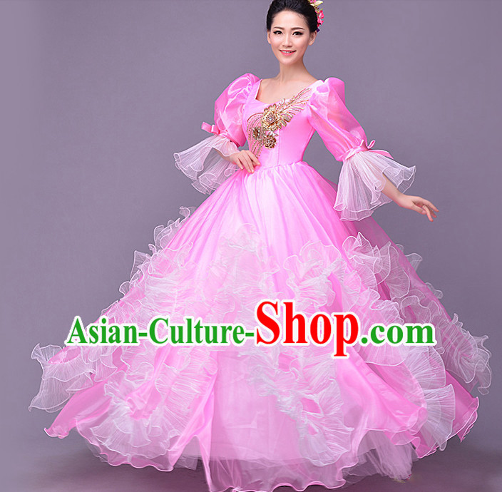 Pink Chinese Flower Dance Costume Dance Costumes Fan dance Umbrella Ribbon Fans Water Sleeve Dancer Dancing Costumes Complete Set
