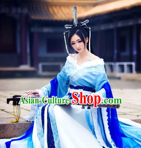 Blue Ancient China Princess Garment Traditional Imperial Queen Costumes High Quality Chinese Empress National Costumes and Accessories Complete Set for Women
