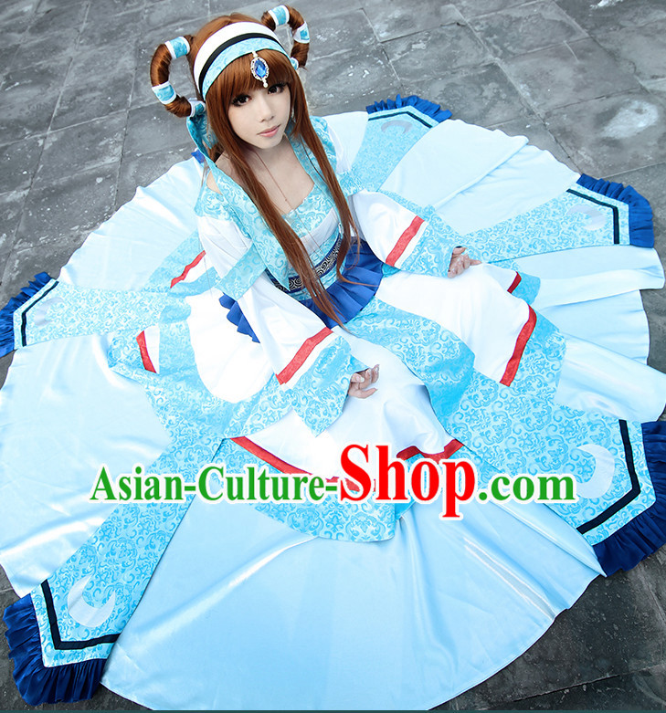 Ancient Chinese Cosplay Princess Hanfu National Costumes and Headpieces Complete Set for Women