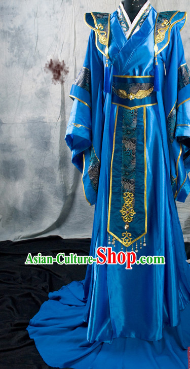 Chinese Classical Imperial Emperor Royal Hanfu Han Fu Clothes and Hairpieces Complete Set for Men