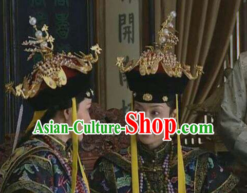 Chinese Qing Imperial Palace Empress Queen Phoenix Hat Headwear Headgear Hair Jewelry Hairpieces Set