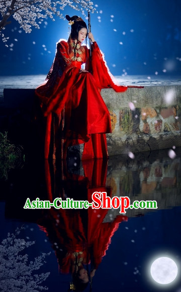 Top Red Chinese Fairy Princess Hanfu Costumes Theater and Reenactment Costumes and Headgear Complete Set for Women