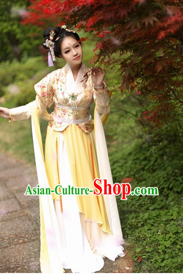 Top Chinese Han Dynasty Lady Hanfu Clothing Theater and Reenactment Costumes and Headgear Complete Set