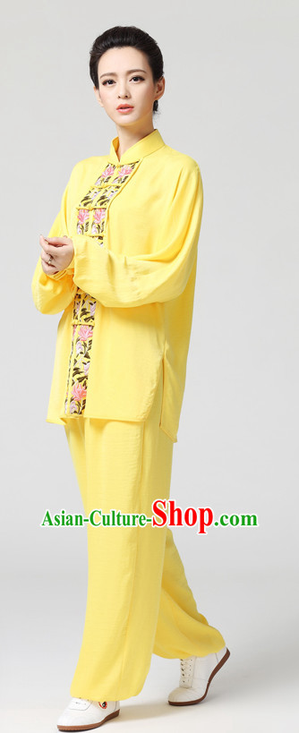 Yellow Chinese Kung Fu Tai Chi Wushu Shaolin Uniform Wudang Uniforms Wu Shu Nanquan Kungfu Changquan Costume Uniform Martial Arts Tai Chi Taiji Uniforms