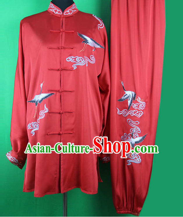 Red Crane Chinese Kung Fu Tai Chi Wushu Shaolin Uniform Wudang Uniforms Wu Shu Nanquan Kungfu Changquan Costume Uniform Martial Arts Tai Chi Taiji Uniforms