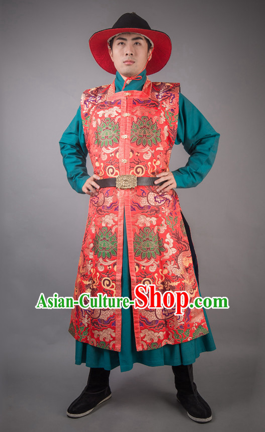 Chinese Ming Dynasty General Han Fu Costumes Men Hero Clothing Male Costume and Hat Complete Set