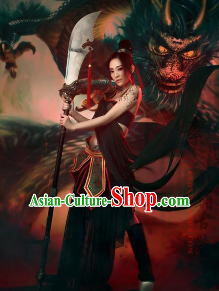 Chinese Ancient Sexy Knight Cosplay Costumes and Hair Ornaments Complete Set