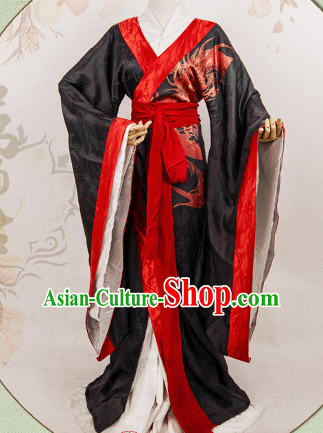 Chinese Black Hanfu Fairy Robe Clothing Handmade Bjd Dress Opera Costume Drama Costumes Complete Set