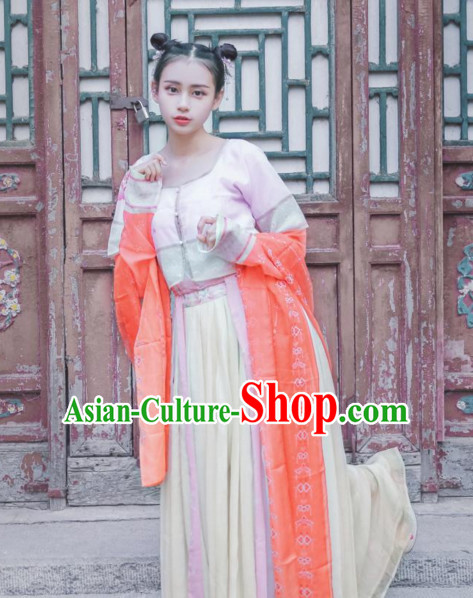 Chinese Ancient Tang Dynasty Ruqun Clothing Complete Set for Women