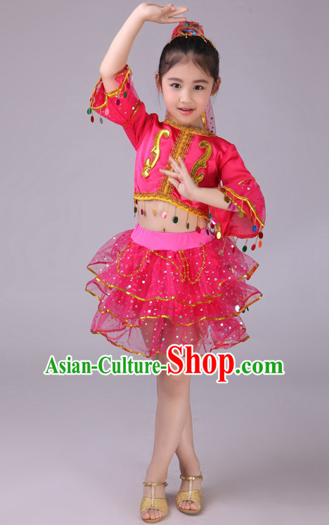 Chinese Kids Minority Dance Dress China Fan Dance Costume Ribbon Dance Costumes Folk Dance Suit