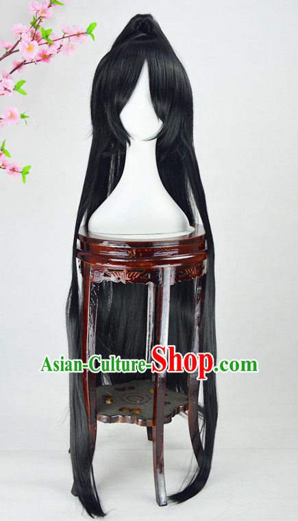 Chinese Ancient Style Long Black Hair Wig Hair Decoration Wigs Set