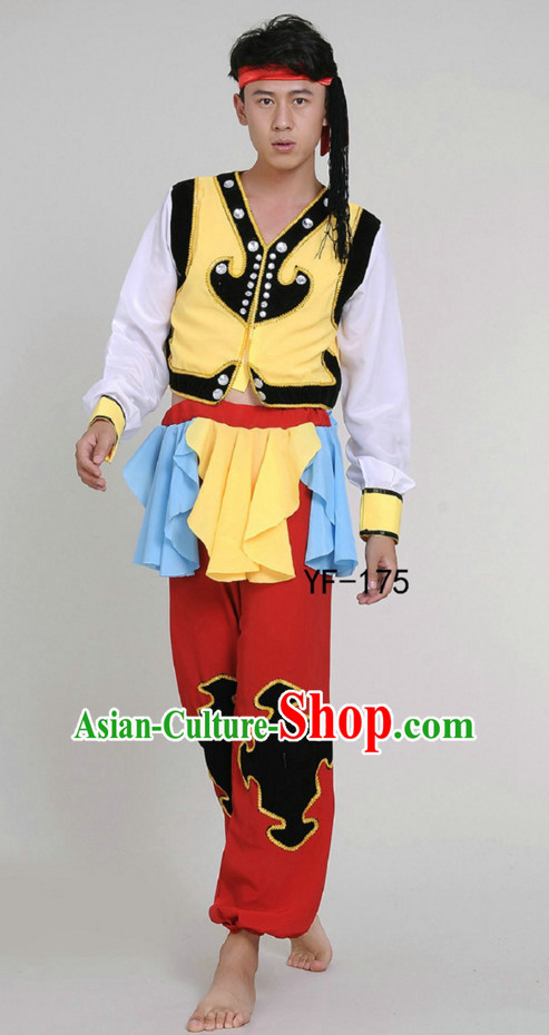 Chinese Folk Mongolian Dance Costume and Hat Complete Set for Men