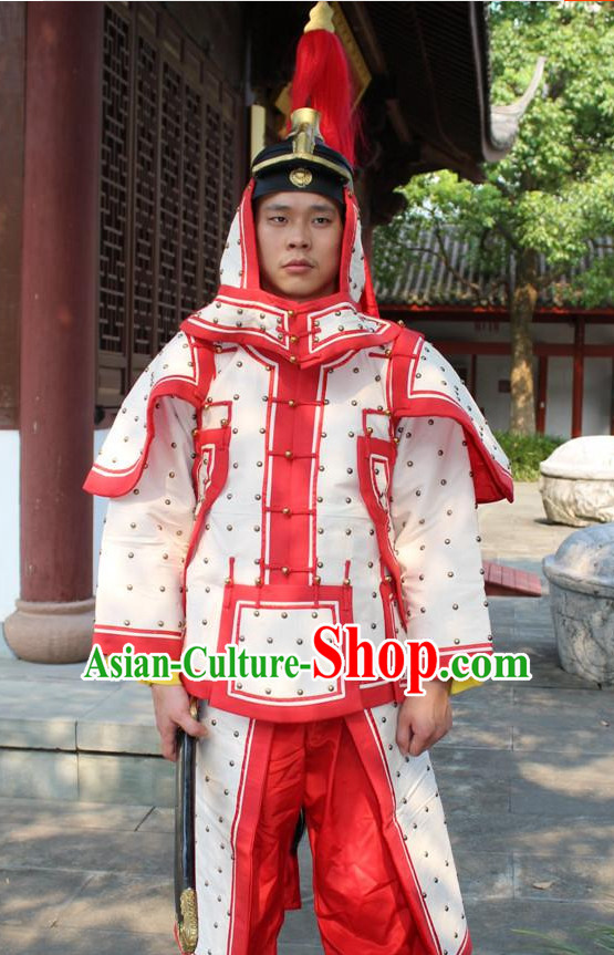 Chinese Qing Dynasty General White Armor Hanfu Dress Gown Costumes Ancient Costume Clothing Complete Set