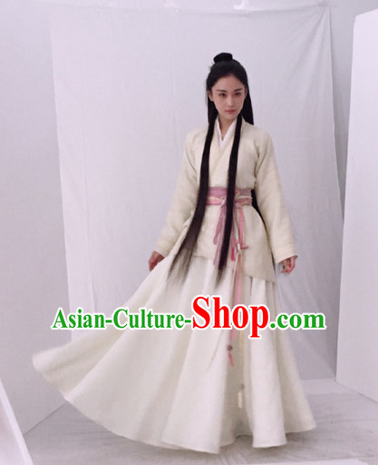 Chinese Female Beauty Hero Costume Stage Drama Costumes White Han Fu Costume Complete Set