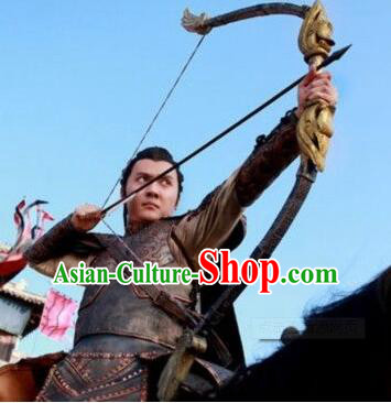 Chinese Ancient Archer Body Armor Costumes Adult Size Dresses and Headwear Complete Set for Men