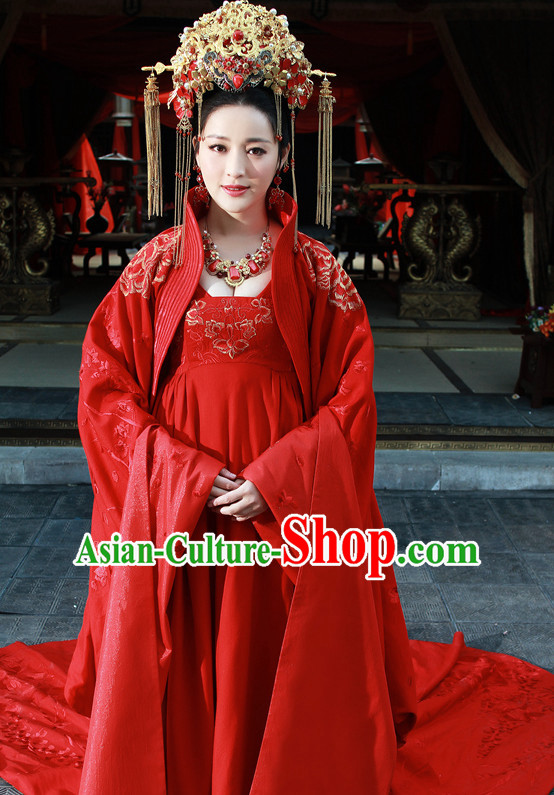 Chinese Ancient Han Dynasty Empress Imperial Dresses and Hat Complete Set for Women