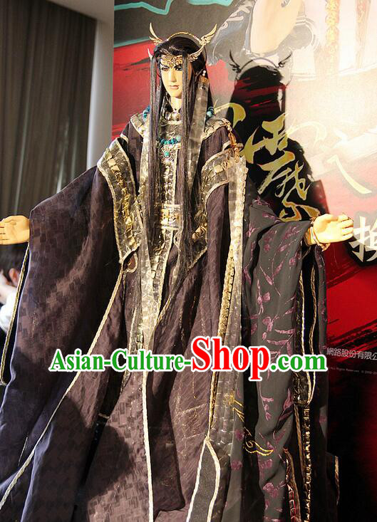 Chinese Ancient Puppet Costumes Adult Size Dresses and Headwear Complete Set for Men