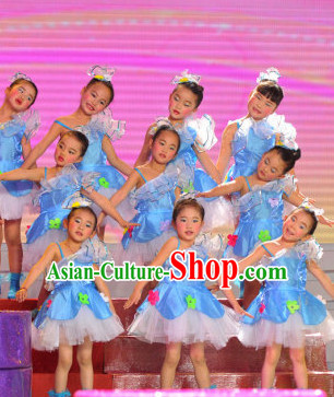 Chinese Stage Dance Costume Dance Costumes Fan Dance Umbrella Ribbon Fans Dance Fan Water Sleeve Costume for Children Girls