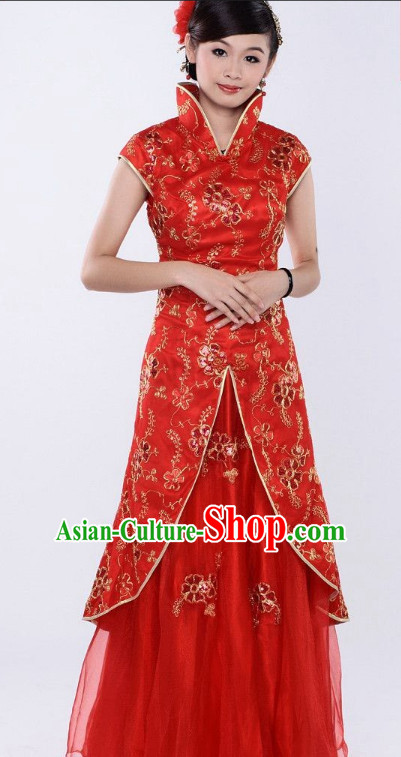 Classical Chinese High Collar Red Dresses