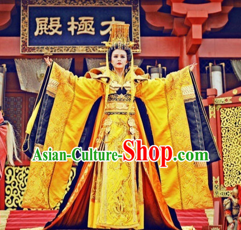 Top China Emperor Wu Ze Tian Embroidered Robe Dragon Costumes Complete Set