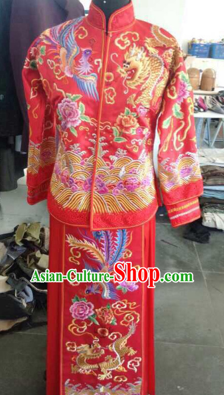 Top China Bridegroom Embroidered Phoenix Wedding Dress Bridal Dresses Complete Set