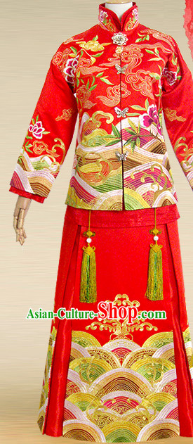 Chinese Traditional Wedding Dresses Bridal Wedding Gown Embroidered Phoenix Cloth