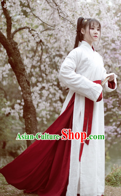 Chinese Han Dynasty White Hanfu Drama Performance Festival Celebration China Film Beauty Dress Rental Garment and Headpieces