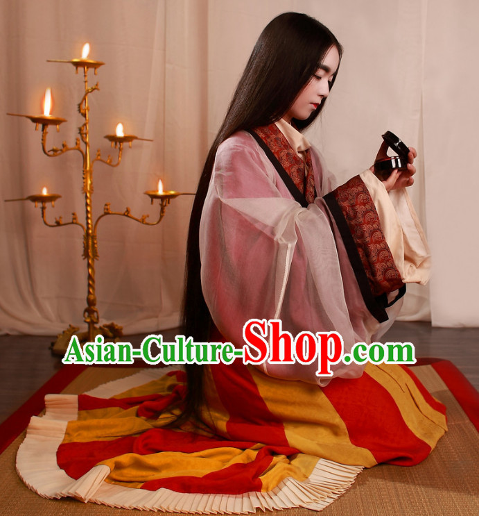 Chinese Ancient Han Dynasty Palace Princess Hanfu Clothing Complete Set