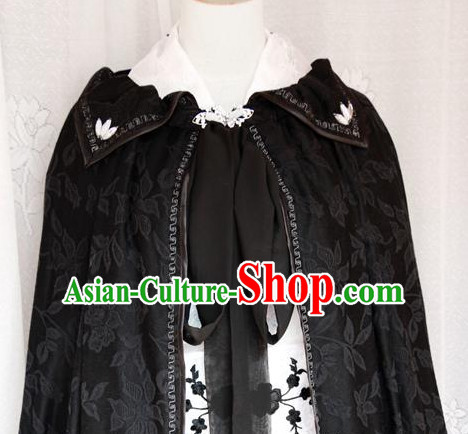 Chinese Ancient Imperial Black Mantle Cape for Men or Women