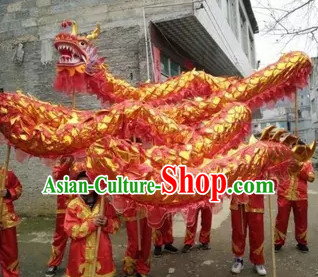 NEW 10 Meters Ten Adults Competition and Parade Red Gold Dragon Dance Costume Complete Set
