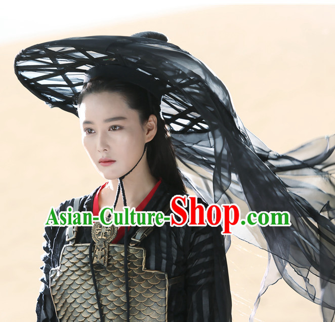 Ancient Chinese Pure Black Long Veil Bamboo Hat