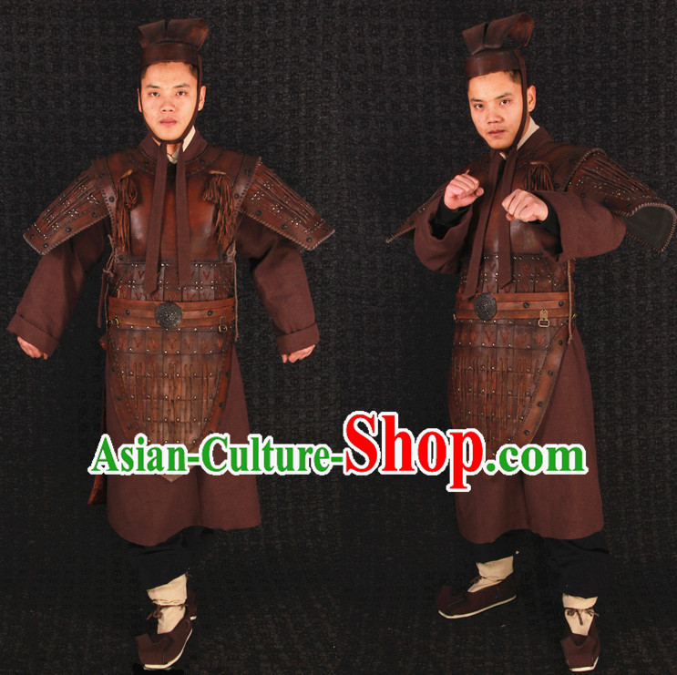 China Ancient Qin Dynasty Terra Cotta Warriror Hero Armor Costume and Tiger Helmet Complete Set for Men or Boys