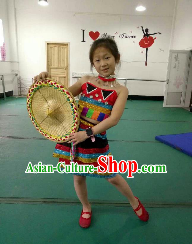 Traditional Chinese Yangge, Children Fan Dancing Wholesale Costume, Folk Dance Yangko Costume Dancewear for Kids