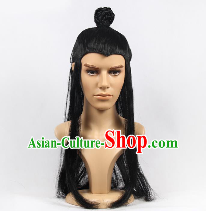 Chinese Ancient Swordsman Long Wig Set, Traditional Chinese Wig for Men
