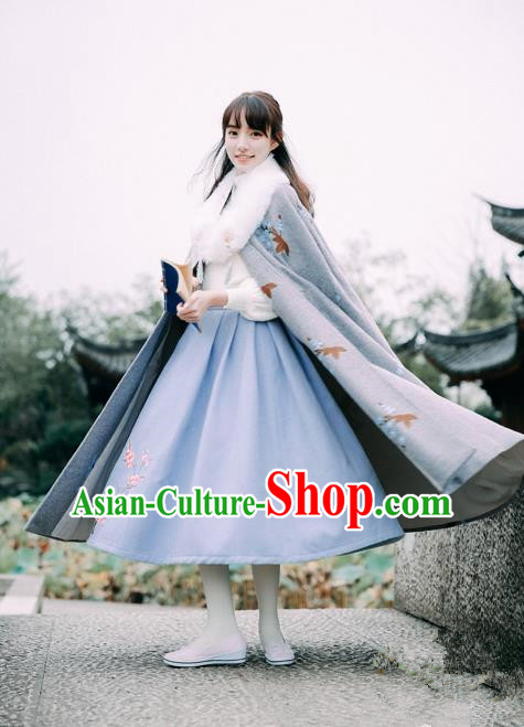 Traditional Classic Women Clothing Embroidered Cloak, Traditional Classic Chinese Restoring Ancient Hanfu Long Cape for Women