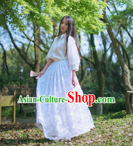 Traditional Classic Chinese White Silk Pajamas Heavy Lace Embroidery Evening Dress Restoring Garment Skirt Braces Skirt