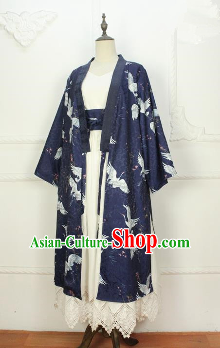 Traditional Japanese Restoring Ancient Kimono Costume Haori Smock, China Hanfu BeiZi Modified Long Cardigan for Women