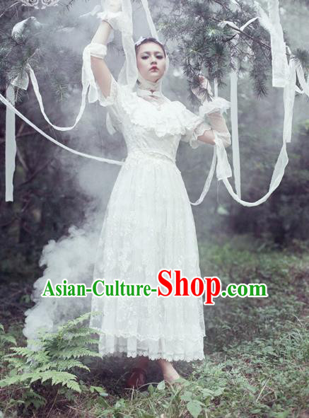 Traditional Classic Elegant Women Costume Palace Heavy Lace One-Piece Dress, Restoring Ancient Princess Royal Long Dress for Women