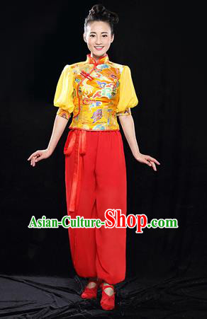 Traditional Chinese Classical Yangko Dance Dress, Yangge Fan Dancing Costume Puff Sleeve Yangko Suits, Folk Dance Yangko Costume for Women