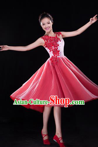 Traditional Chinese Classical Modern Dance Bubble Dress, Yangge Fan Dancing Costume Chorus Suits, Folk Dance Yangko Costume for Women