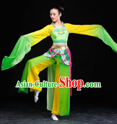 Traditional Chinese Classical Twirls Dance Chiffon Dress, Long Water-Sleeve Dancing Costume Umbrella Dance Suits, Folk Dance Yangko Costume for Women