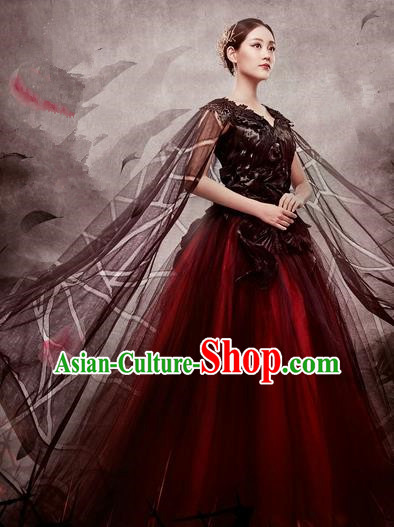 Traditional Chinese Ancient Emperess Costumes, Chinese Teleplay Ten great III of peach blossom Role Han Dynasty Imperial Emperess Queen Wedding Embroidery Clothes Complete Set for Women