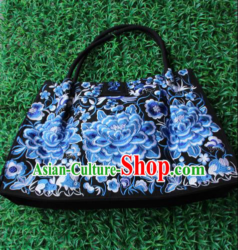 Traditional Chinese Miao Nationality Palace Handmade Double-Sided Embroidery Handbag Hmong Handmade Embroidery Bags for Women