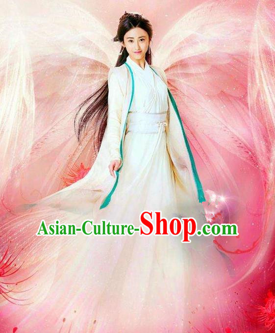 Traditional Chinese Ancient Female Costumes Young Girl Costume, Chinese Han Dynasty Imperial Princess Embroidery Clothes and Hair Accessories Complete Set for Women