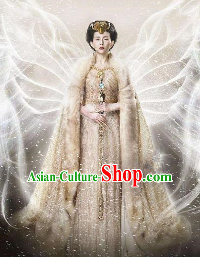 Traditional Chinese Ancient Female Costumes Imperial Emperess Costume, Chinese Han Dynasty Imperial Queen Embroidery Clothes and Hair Accessories Complete Set for Women