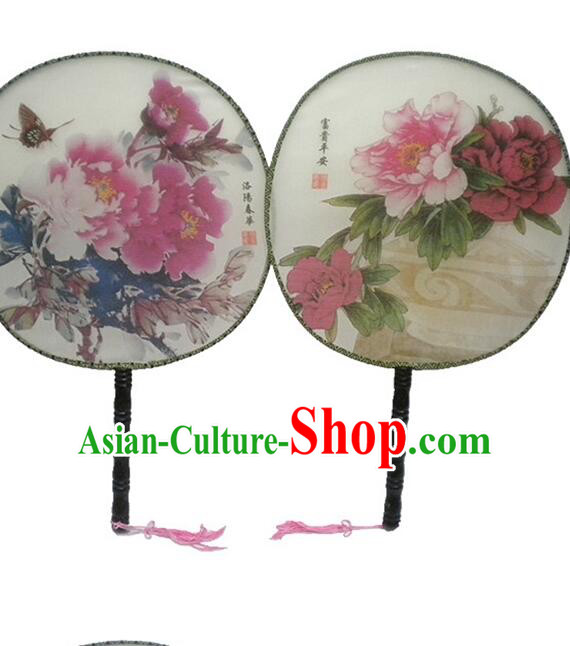 Ancient Chinese Tuan Shan Circular Fan Moon Shaped Fan Stage Property Dance Chinese Painting Flowers