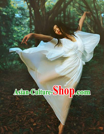 Traditional Classic Women Clothing, Traditional Classic White Chiffon Evening Dress Restoring Woolen Garment Skirt Braces Skirt, Long Chiffon Skirt